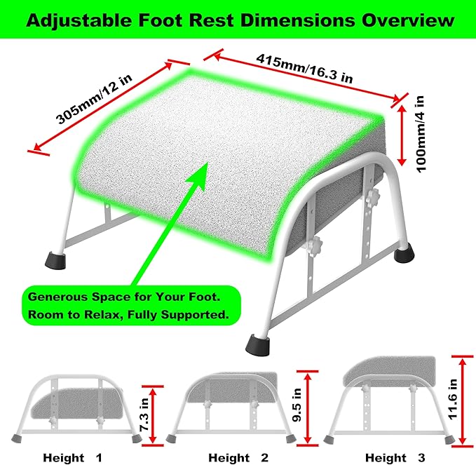 Foot Rest for Under Desk at Work, 10-Level Height Adjustable Ergonomic Foot Stool with Removable Soft Memory Foam Pad, Office & Gaming Desk Accessories for Leg Support（White
