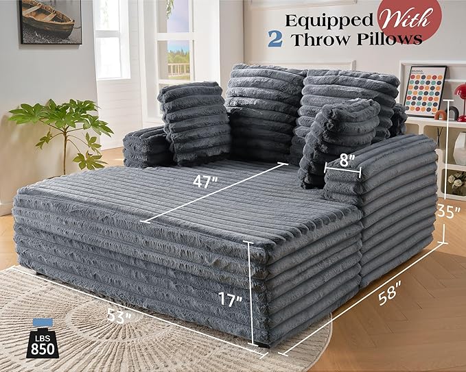 Jocisland 58-Inch Chaise Lounge, Complete with Cozy Throw Pillows, Upholstered Sofa Bed with Armrests, Plush Sleeper Bed for Living Room, Dark Grey