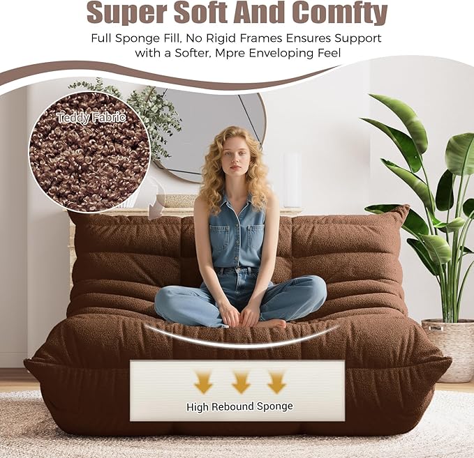 Selyteramy Bean Bag Chairs for Adults, Giant Bean Bag Chair Sofa with Memory Foam, Comfy Beanbag Loveseat Lazy Sofa for Living Room, Bedroom, Apartment, Coffee