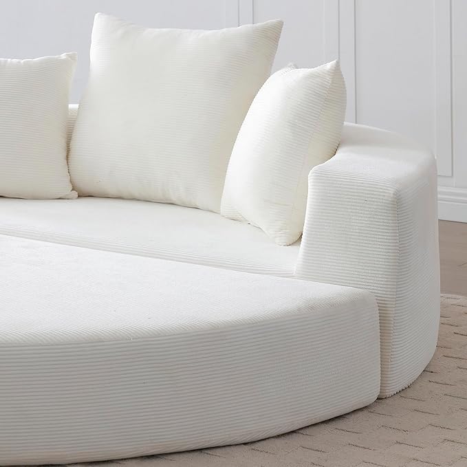 67" Round Convertible Folding Sofa Bed, Boneless Couch Loveseat, Floor Sleeper Chaise Lounge for Living Room, Apartment, Dorm, Small Spaces, Beige