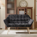 48" Small Couches for Living Room, Mid Century Modern Loveseat with Wood Legs 2-Seat Chenille Upholstered Sofa Tufted Couches for Small Space, Apartment, Dorm, Dark Gray