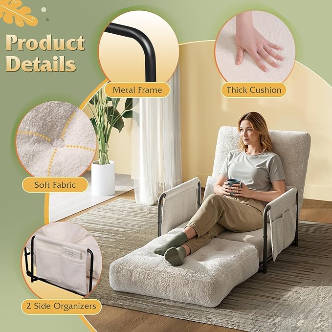 WLIVE Futon Sofa Bed Couch with Adjustable Backrest, Bean Bag Chairs for Adults, Floor Couch with Armrest, Pillow, Low Profile Floor Seating for Living Room, Reading, Bedroom, Single, Beige