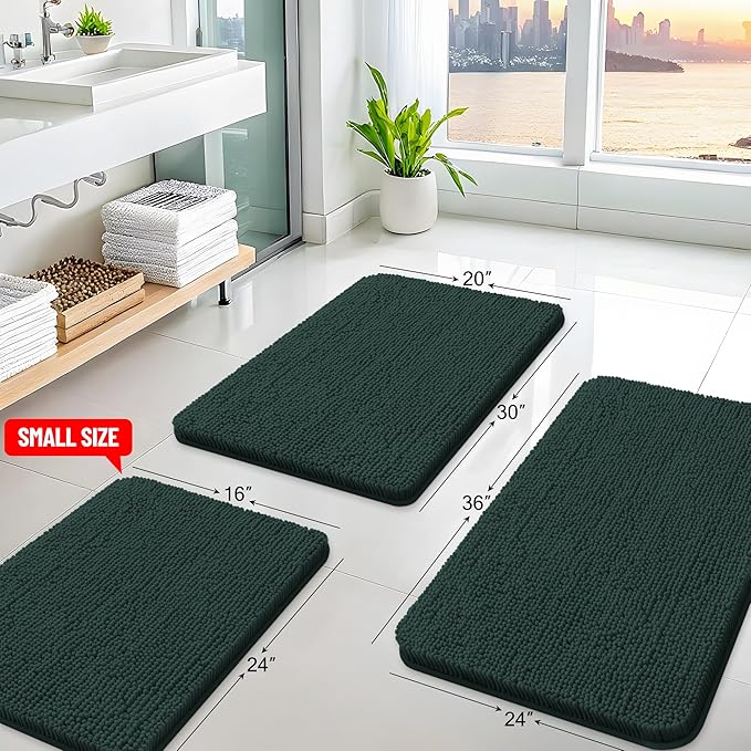 Arotive Bathroom Rugs 36x24, Extra Soft Absorbent Shaggy Chenille Bath Rugs, Machine Washable Rubber Backing Non-Slip Bath Mats for Bathroom Floor Tub and Shower, Home Decor Accessories,Blackish Green