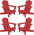 KINGYES Folding Adirondack Chair Set of 4, HDPE All-Weather Folding Adirondack Chair, Light Red