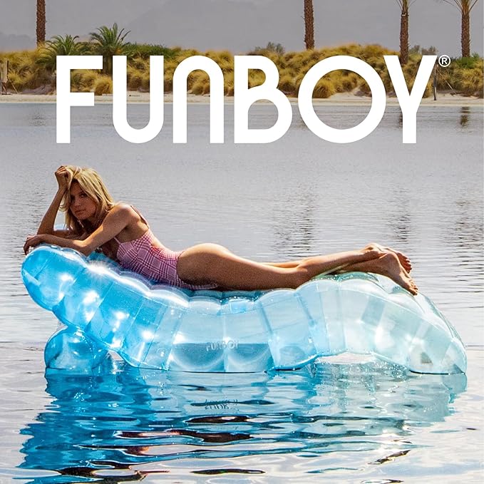 FUNBOY Giant Inflatable Luxury Tri-Color Blue Chaise Lounger, Chair Pool Float for Adults, Transparent Blue Material, Perfect for a Summer Pool Party