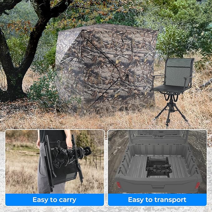 KEMIMOTO Hunting Blind Chair 360 Degree Silent Swivel, 300 Lbs Height Adjustable Quick Folding Portable Comfortable Hunting Deer Fishing Ground Chair