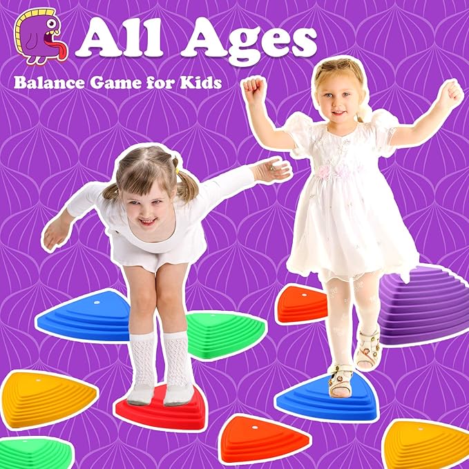 Gentle Monster Stepping Stones for Kids, Set of 6/8/11 PCS for Balance with Non-Slip Bottom - Exercise Coordination and Stability (6 pcs Classic)