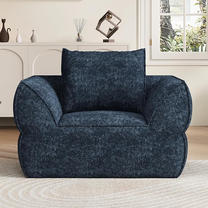 42.5" Single Cloud Sofa, Boneless Couch for Small Spaces, Modern Comfortable Upholstery Sofas with Pillows for Living Room, Apartment, Dorm, Office, Removable Cover, No Assembly Required, Aqua Bliue