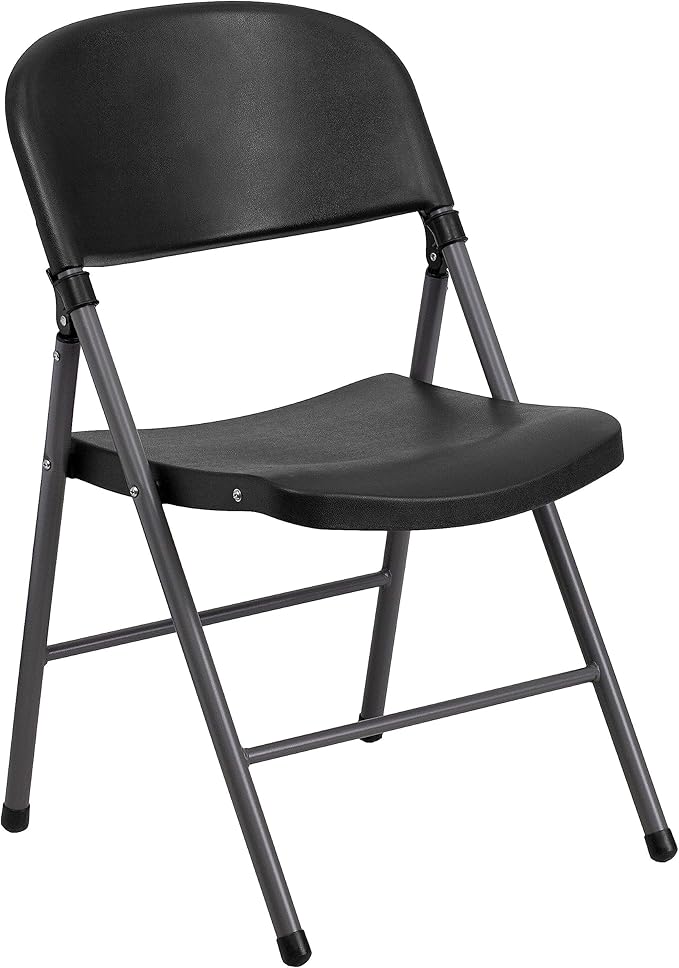 Flash Furniture HERCULES Series 330 lb. Capacity Black Plastic Folding Chair with Charcoal Frame