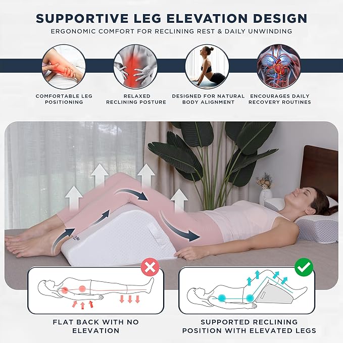 Leg Pillow 10" for Back Tension & Daily Support – Firm High-Density Foam Leg Wedge Pillow for Posture Pressure Balance | Medium Ivory White Height Range 5'2"-5'11" (26″–29″ Inseam)