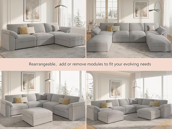 EASE MOOSE Oversized Modular Sectional Sofa, Modern Luxury Large L Shape Sectional Cloud Couch with Ottoman Sofa,Comfty Deep Grey Modular Sofa for Living Room
