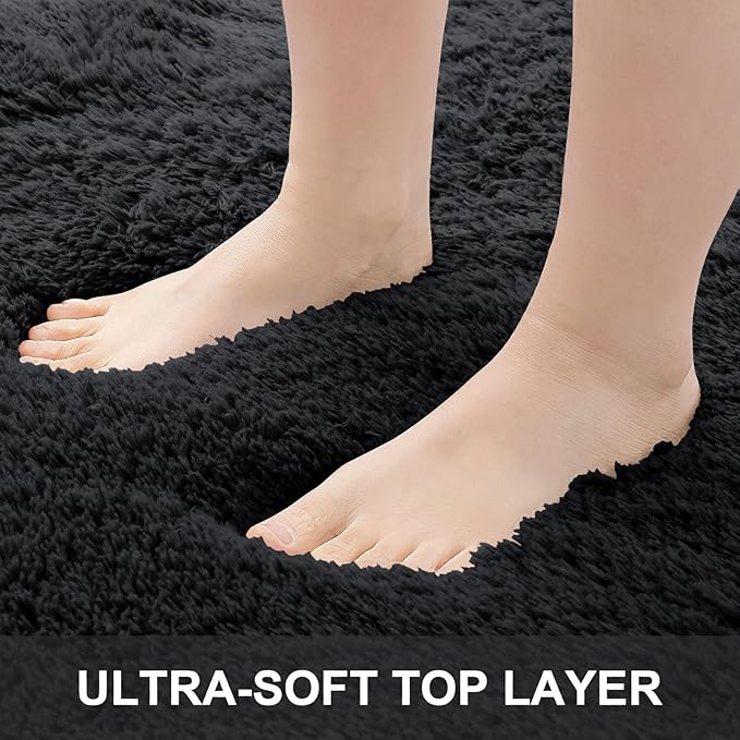 OLANLY 2x6 Machine Washable Runner Rugs for Hallway, Soft Fluffy Shaggy Bedside Rugs for Bedroom, Living Room, Indoor Floor Carpet for Kids Girls and Boys, Nursery Rooms, Home Decor Aesthetic, Black