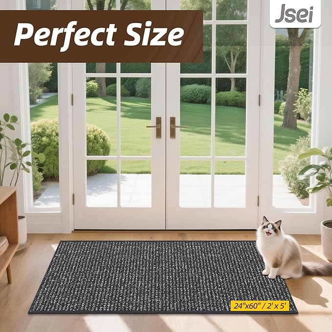 JSEI Dirt Trapper Door Mat 24"x60" Non-Slip Washable Entrance Mat, Dog Doormats, Absorbent & Fade-Resistant Floor Mats, Low Profile Welcome Mats for Entryway, Front Door, and Inside Entrance, Charcoal