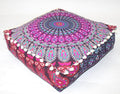 CRAFT KALA Pink Peacock Large Hippie Mandala Meditation Floor Ottoman Pillow Cushion Pouf Cover Square Poufs Bohemian Circle Floor Cushion Case Outdoor Fireplace Living Room Decor Cover 24" Square