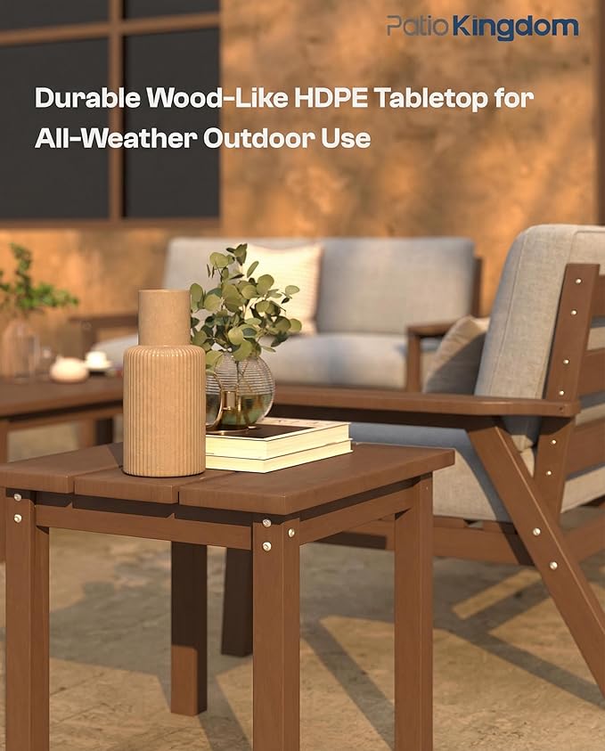 Patio Kingdom Patio Furniture Set with Washable Thick Grey Cushions, Coffee Table & Side Table, HDPE Outdoor Couch, All-Weather Outdoor Sectional Furniture, Patio Conversation Sets (Brown Frame)