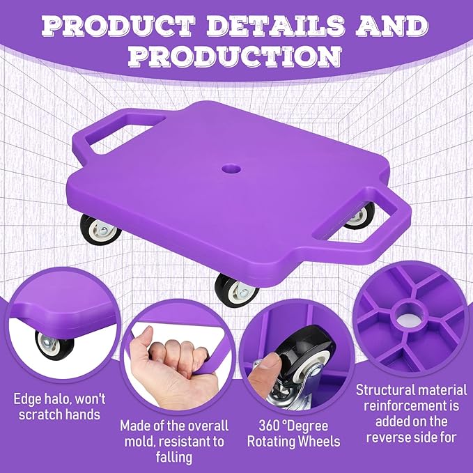 Jerify 4 Pieces Sports Scooter Board with Handles Plastic Casters Floor Sitting Scooter Boards for Kids Children Gym Indoor Outdoor Activities Play Equipment, 11.22 x 11.22 inch