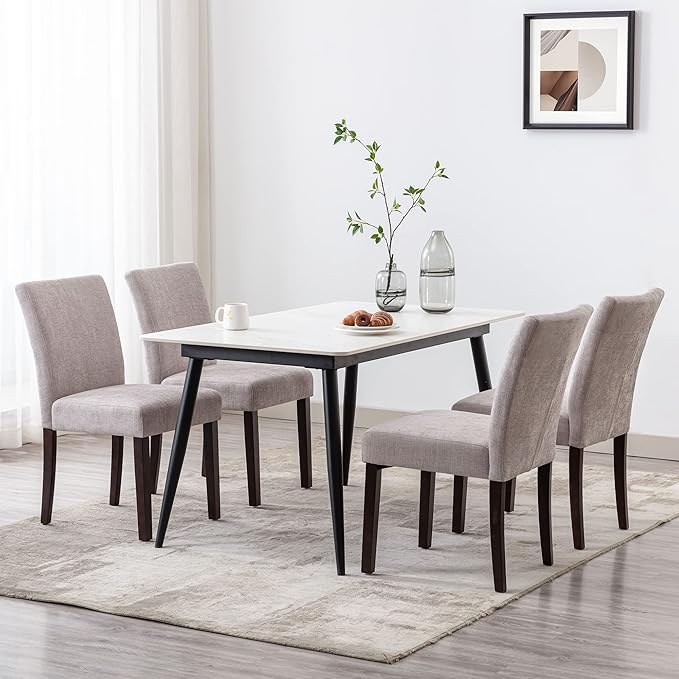 Watson & Whitely Upholstered Dining Chairs Set of 4, Fabric Armless Dining Room Chairs with Solid Wood Legs & Back Side Chair for Kitchen, Living Room, Restaurant, Gray
