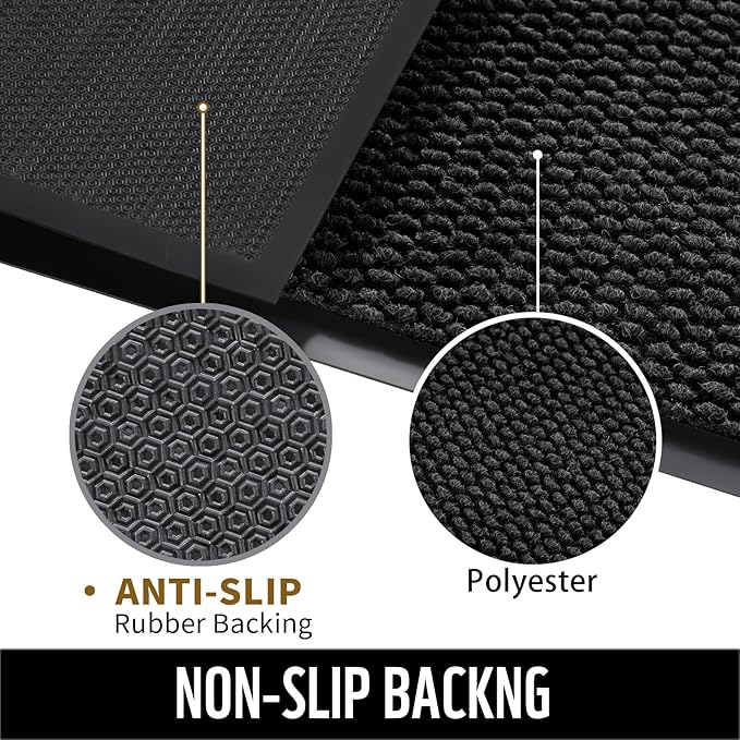 Yimobra Doormat Outdoor Indoor Entrance 47 x 32, All-Season All-Weather Front Door Mat, 100% Waterproof Welcome Matt for Floor Garage Outside Entry, Stain and Fade Resistant,Black