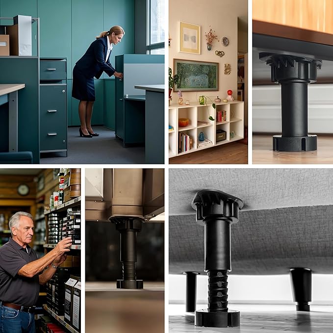 Adjustable Furniture Leveling Feet | Heavy-Duty Cabinet Levelers for Bed Frames, Desks, Shelves & Workbenches | Easy Install | Non-Slip, Commercial-Grade Support | 12-Pack (3.5”-6”)