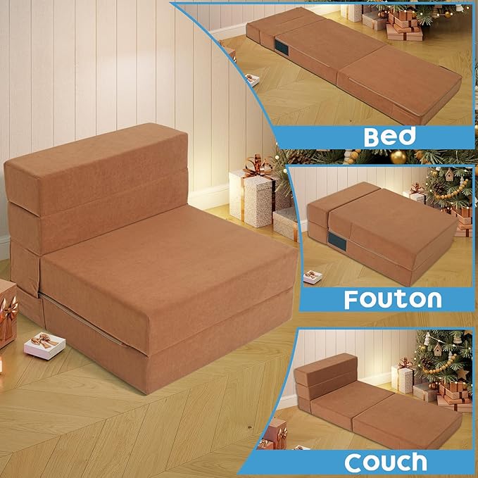 Folding Sofa Bed with Backrest 4 in 1 Convertible Sleeper Chair Memory Foam Fold Out Chair Bed Foldable Mattress Portable Floor Futon Sofa Couch for Living Room/Dorm/Guest Room/Home Office