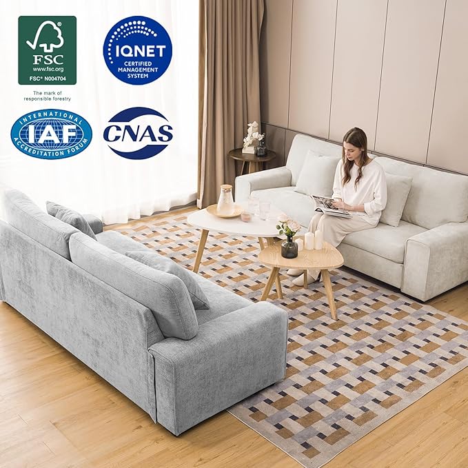 DOPEDIO Modern Loveseat Sofa for Living Room,Chenille Recliner, Removable Cover, Spring Cushions, Solid Wood Frame, Easy Assembly for Small Spaces (88.58inch，Brown)