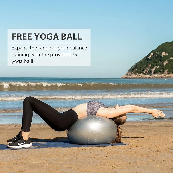ZELUS 25in. Balance Ball | 660lb Inflatable Half Exercise Ball Wobble Board Balance Trainer w Nonslip Base | Half Yoga Ball Strength Training Equipment w 2 Bands, Pump, Extra Ball Included