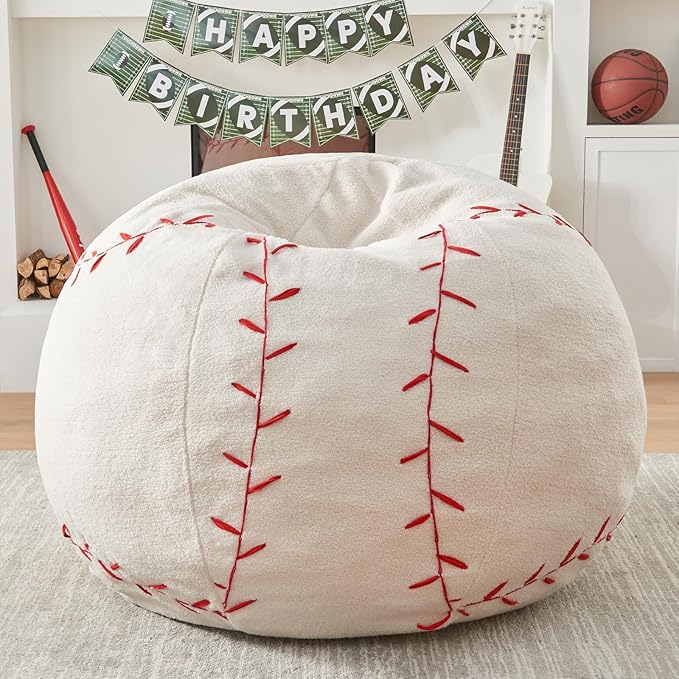 Sports Baseball Bean Bag Chair - Giant Bean Bag Chairs for Adults and Kids - Oversized Bean Bag Sofa Couch with Filler - Plush BeanBag Furniture for Living Room Bedroom Dorm Office - 44 Inch