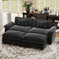CDCASA 86" Modular Sectional Sofa, Comfy Cloud Couch with 2 Movable Ottoman, 4-Seater Chenille Deep Seat Sofa Bed Modern Sofa Couch for Living Room, DIY Combination, Black