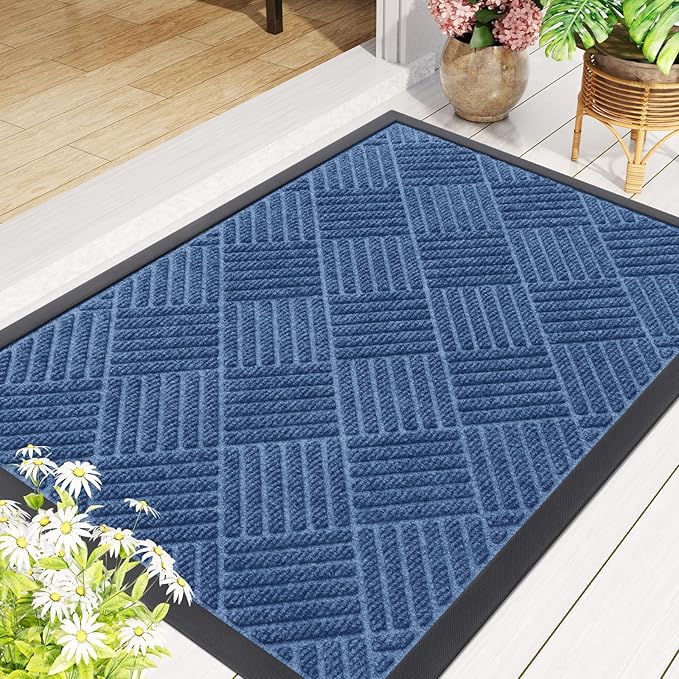 Smiry Front Door Mat Outside Entrance, Heavy Duty Outdoor Indoor Mat, Natural Rubber Doormat, Non Slip, Trap Dirt and Moisture, Easy Clean, Low Profile Patio Porch Entryway Mat, 47x23, Blue