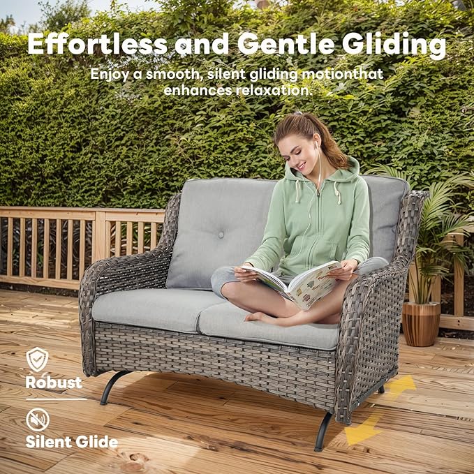 Belord 8 Piece Outdoor Patio Furniture Set - 41" CSA Propane Fire Pit Table Patio Conversation Set with Swivel Rocker Outdoor Chairs, Wicker loveseat and Ottoman for Outside Casual Gathering