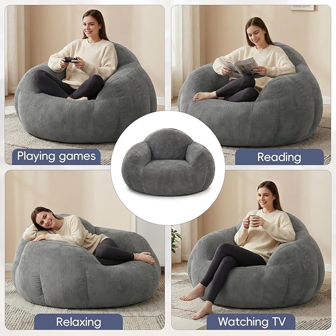 Custom 5FT Bean Bag Chairs for Adults/Teens, Large Bean Bag Chairs with High-Density Foam Fill, Ergonomic Beanbag Sofa with Back Support for Bedroom, Living Room, Dorm, Office & Lounge (Custom Colors)