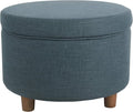 Homepop Home Decor | Upholstered Round Storage Ottoman | Ottoman with Storage for Living Room & Bedroom (Teal Linen) Large