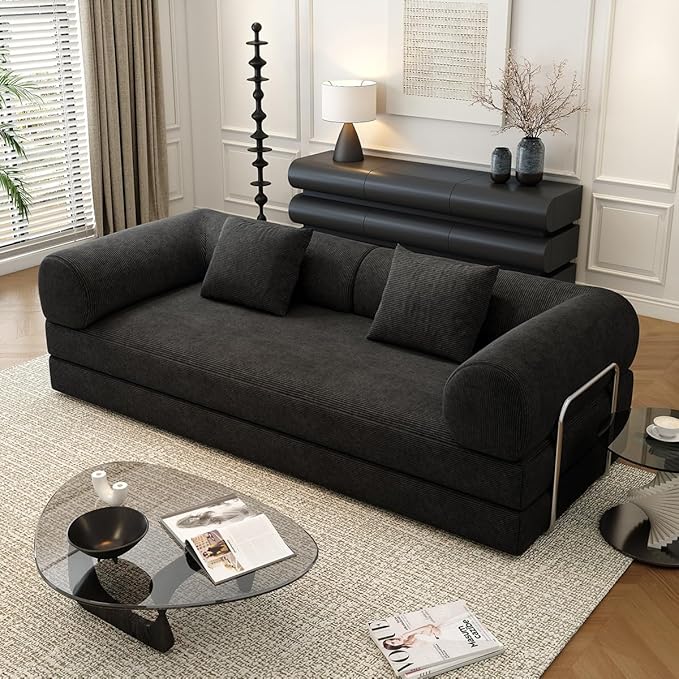 YUODL 78.8" Modular Sofa Bed - 4-in-1 Convertible Design with Corduroy Fabric and High Density Sponge, Removable Cover and Fixed Frame