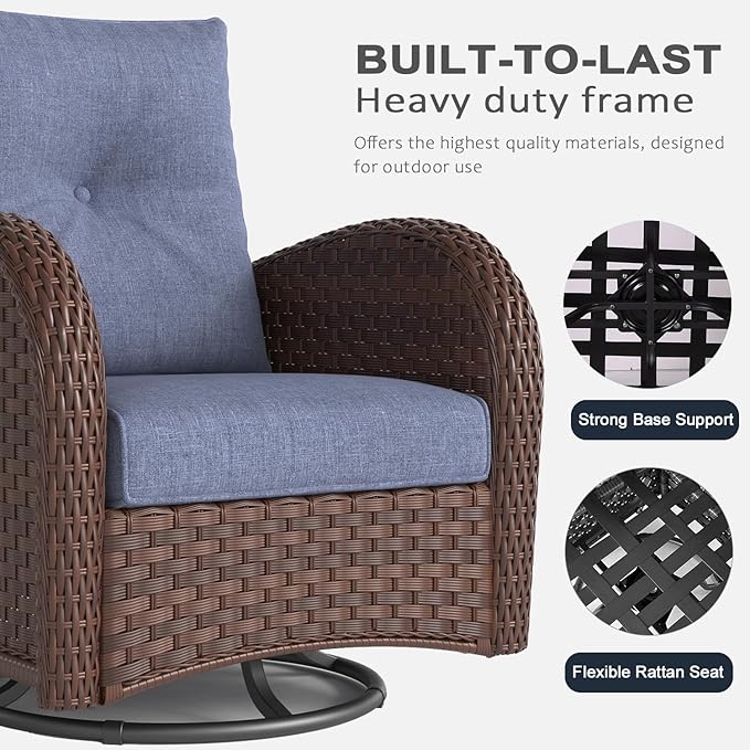 LayinSun 10 Pieces Outdoor Patio Furniture Set with Fire Pit Table, Rattan Wicker Sectional Swivel Rocker Chairs Sets