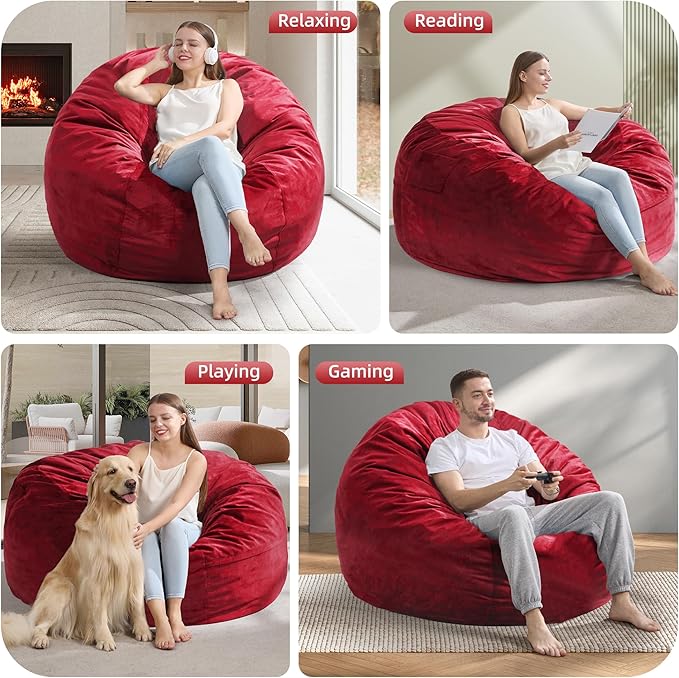 Hobestluk 4FT Bean Bag Chair Giant Bean Bag Chairs for Adults Large Bean Chairs with Removable Cover, Beanbag Chair with Filler, Adult Bean Bag Chairs for Living Room, Bedroom