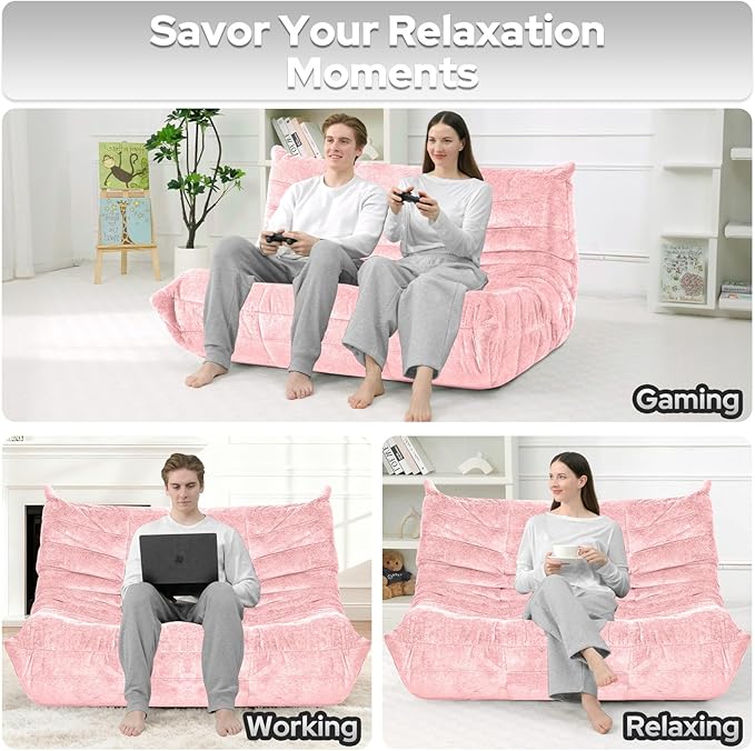 HABUTWAY Bean Bag Chair, Giant Bean Bag Chairs for Adults, 3 Seater Fireside Chair, Lazy Large Floor Bean Bag Sofa for Living Room, Bedroom, Dorm, Office (Pink)
