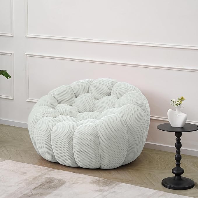 JACH 49.21'' Modern Lazy Floor Sofa, Oversized Bubble Couch Chair, Upholstered Mesh Fabric Bubble Sofa, 3D Honeycomb Shape Curved Couch for Living Room/Office/Apartment/Small Space (Light Grey)