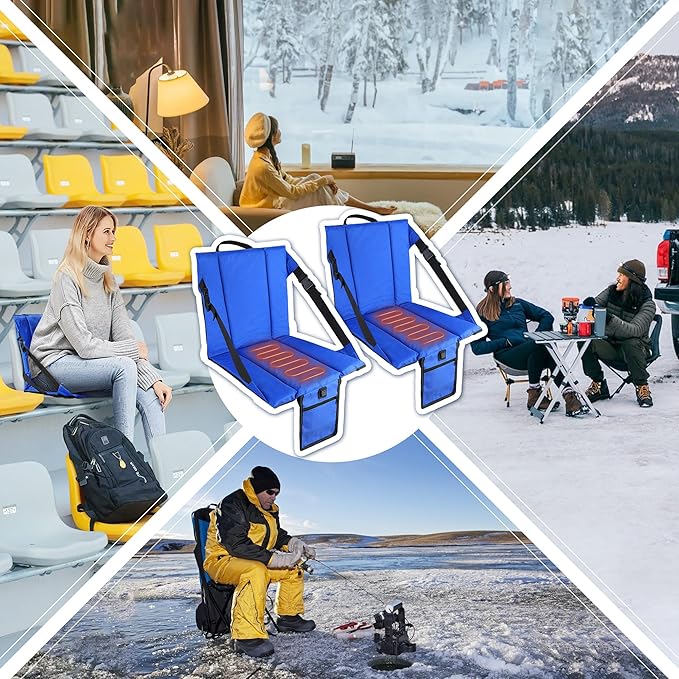 CAMPHILL 2PCS Portable Stadium Seat Cushion for Bleachers,Folding Lightweight Seat with Backrest,Adjustable Straps,Ideal for Camping,Hiking,Sports Events,Outdoor Concerts