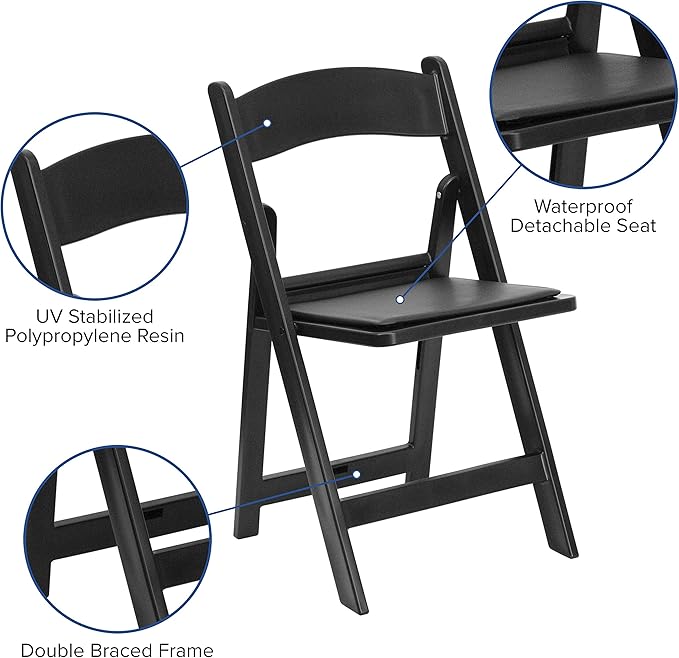 EMMA + OLIVER Folding Chair - Black Resin – 4 Pack 800LB Weight Capacity Comfortable Event Chair - Light Weight Folding Chair