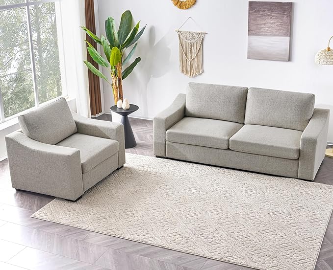 ELUCHANG Modular Sectional Couch Set, 47" Oversize Accent Chair and 85" Modern Loveseat Sofa Deep Couch for Apartment, Living Room, Bedroom, Linen, Oatmeal