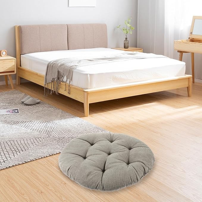 Floor Cushion Seat Pad, Corduroy Meditation Pillow 42cm Diameter Thick 6-8cm, Charcoal Gray Plush Cushion for Yoga, Living Room, Outdoor Seating, Adult Floor Mat
