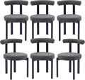 Kiztir Boucle Dining Chairs Set of 6, Modern Dining Room Chairs with Curved Backrest and Black Metal Legs, Upholstered Round Dining Accent Chairs for Kitchen, Living Room, Bedroom (Gray)