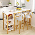 AWQM 3-Piece Bar Table and Chairs Set, Modern White Faux Marble Table with 2 PU Cushion Bar Stools, Kitchen Counter with 3 Tier Storage Shelves, Space Saving Table for Home & Kitchen, White & Gold