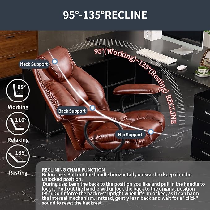 ATMILD Office Chair Big and Tall, High Back Ergonomic Office Chair with Padded Armrest, 400 lbs,PU Leather (Brown)