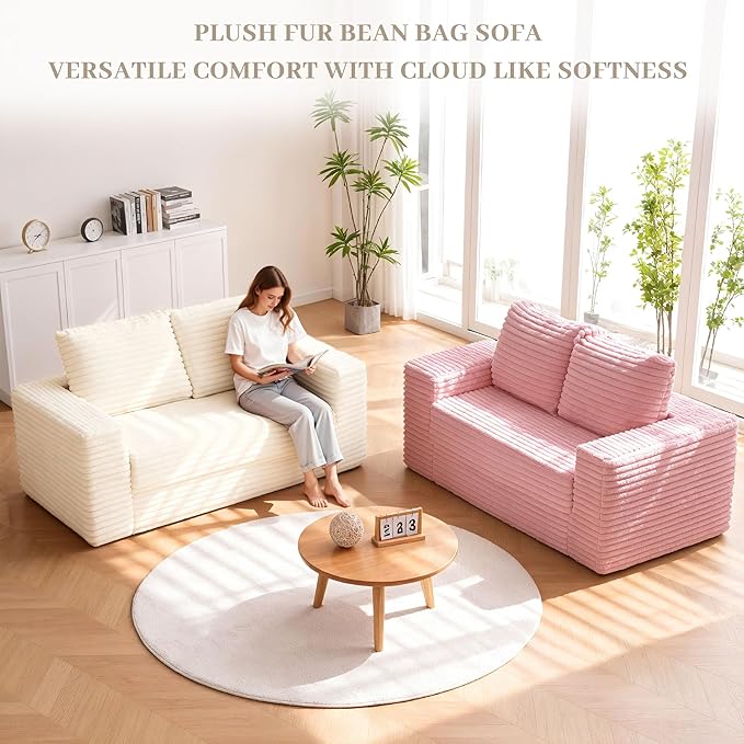 HABUTWAY Convertible Folding Sofa Bed Couch,3 in 1 Pull Out Couch Bed,Loveseat Sleeper Sofa Bed,Boneless Couches with Pillows for Living Room Bedroom, Beige