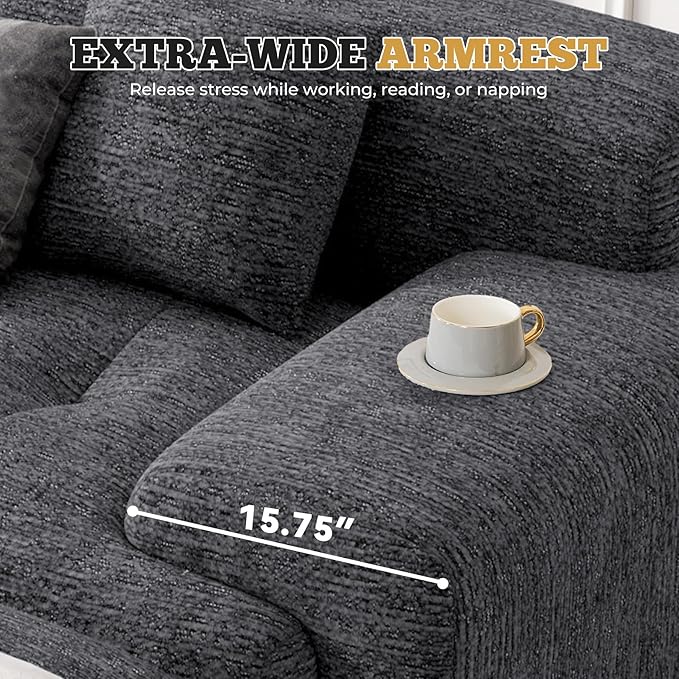 85" Cloud Loveseat Sofa in a Box, Modern Small Couch No Assembly Required, Comfy Deep Seat Boneless Couches for Living Room, Bedroom, Apartment, Grey-Black 1 PCS