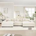 KEIKI 130" U-Shaped Oversized Corduroy Modular Cloud Sectional Sofa with 2 Ottoman, High-Density Foam Cushion, Extra-Thick Armrest, 3-Seater Fluffy Corner Couch with 9 Pillow, for Living Room, Beige