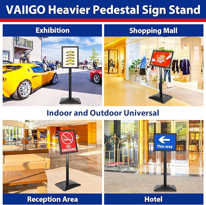 VAIIGO Business & Store Sign Holders 8.5x11inch 3Pack Adjustable Floor Standing Sign Holder with Heavy Duty Display Stand (Black, Silver)