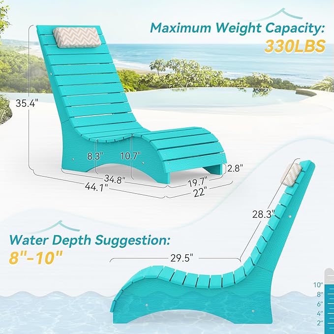 Homenjoy HDPS Pool Lounge Chairs, Use in Pools Lounge Chairs up to 10-Inches of Water, Chaise Chairs with Headrest, Lounge Chair Outdoor, Fade-Resistant Pool Lounger for Deck