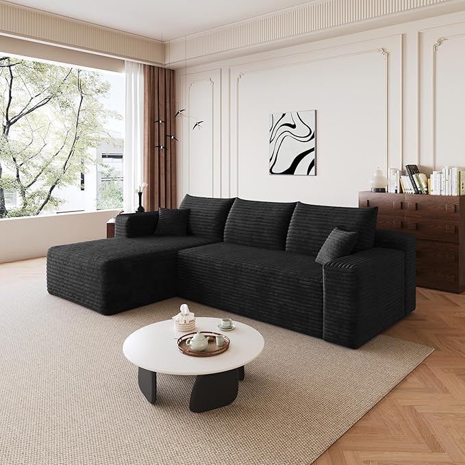 AUGOP 96" Sectional Couches for Living Room Modern Modular Sofa with L-Shape Couchs Upholstered Boneless Couch Deep Seat Sectional Couch with Chaise (Black, 96" Left Facing Chaise+2Seaters)